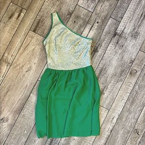 Kensie sequined one shoulder dress, color green and silver